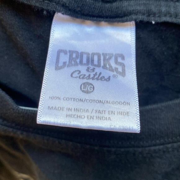 BLACK MENS CROOKS AND CASTLES SHIRT SIZE LARGE MADE IN INDIA 100% COTTON🇮🇳🖤👕 - Picture 4 of 7